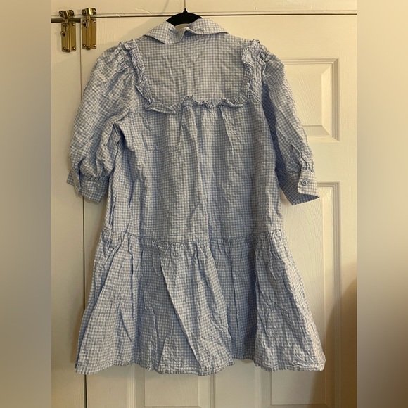 Sandy Liang Blue and white seersucker Gingham Button-Down 3/4 sleeve Dress XS - Picture 6 of 11